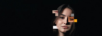woman face photo with some areas in squares with pixels