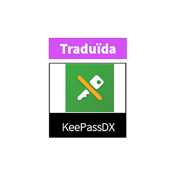 Al centre el logo de KeePassXD: una x feta per una clau i una línia taronja. Dalt el text: traduïda i baix el nom de l'aplicació.